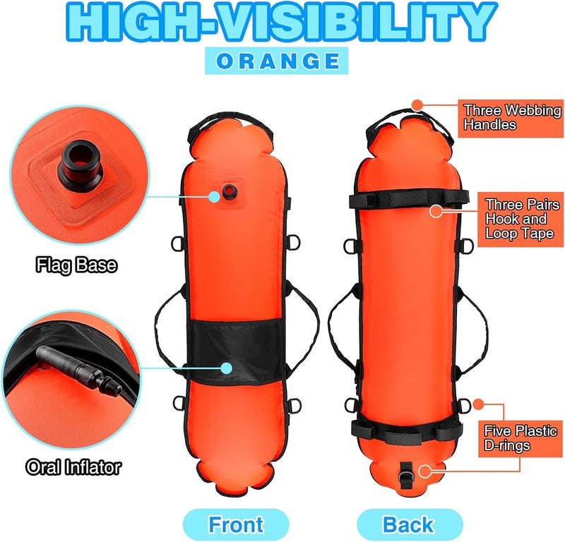 Owekfifv Spearfishing Buoy, Hi-Visibility Inflatable Torpedo Buoy Float Signal Floater Ball with Dive Safety Flag and 82ft Ropes for Scuba Diving, Freediving, Snorkeling, Swimming - Image 3
